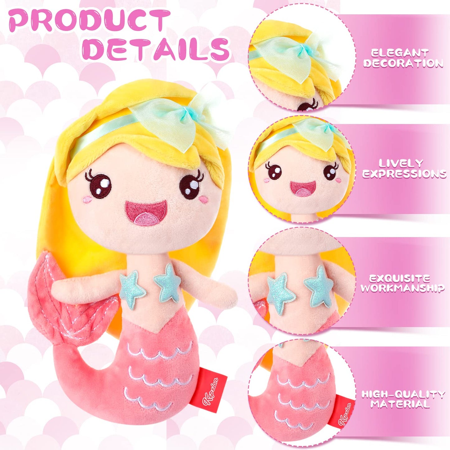 Civaner 4 Pcs Mermaid Princess Plush Toys For Girls Small Mermaid Stuffed Animal Ocean Princess Dolls Sweet Birthday Decorations(Cute Style)