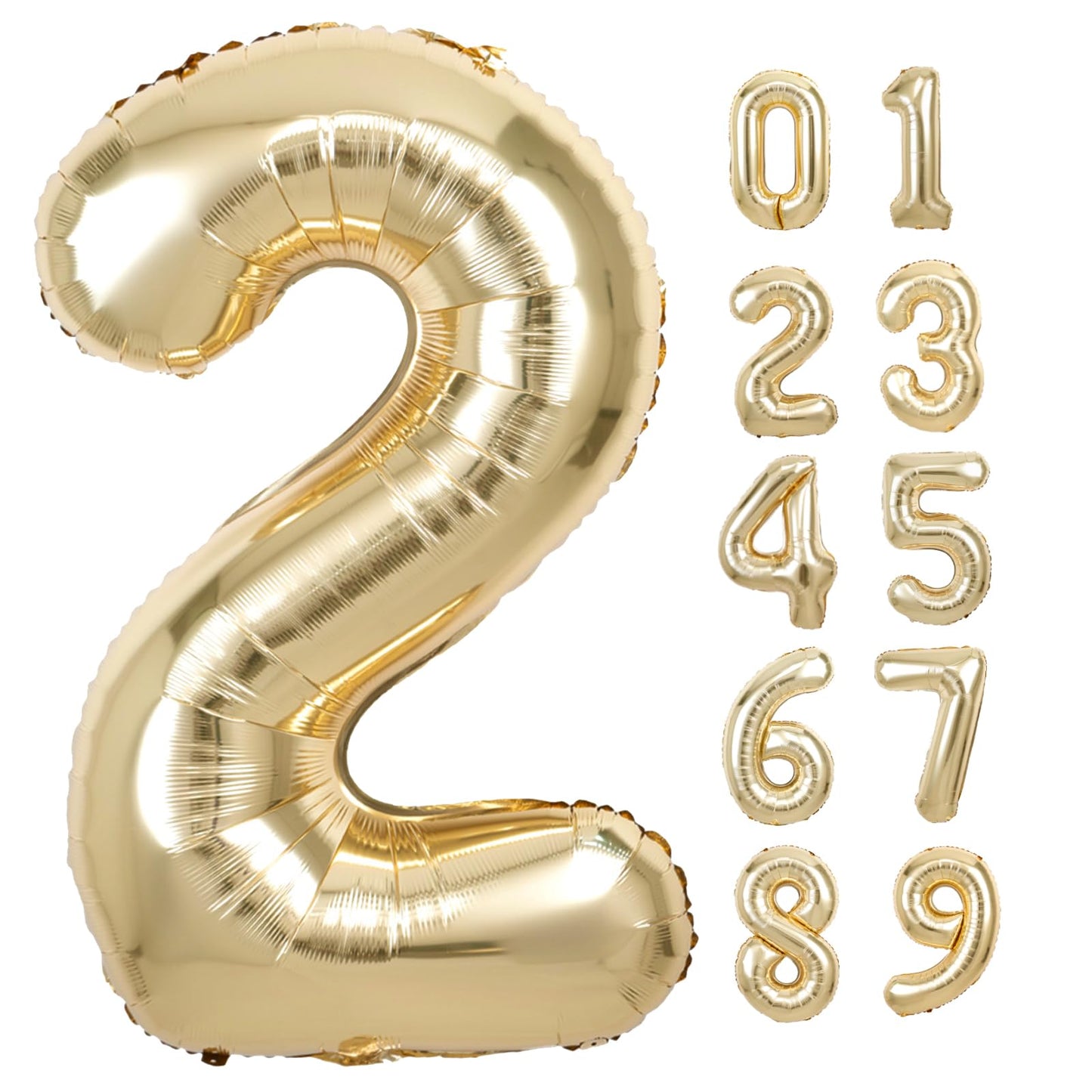 40 Inch Giant White Gold Number 2 Balloon, Helium Mylar Foil Number Balloons For Birthday Party, 2Nd Birthday Decorations For Ki