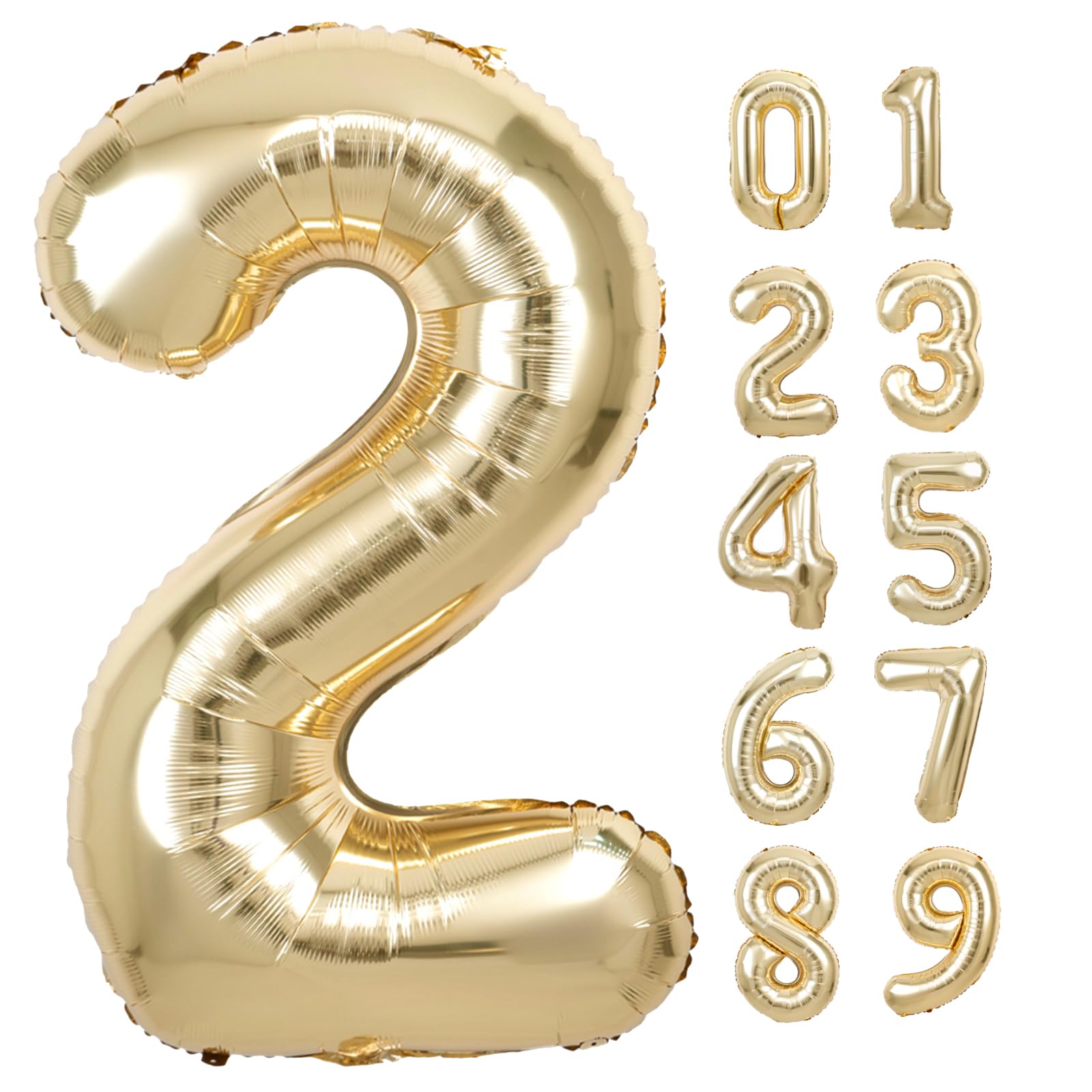 40 Inch Giant White Gold Number 2 Balloon, Helium Mylar Foil Number Balloons For Birthday Party, 2Nd Birthday Decorations For Ki