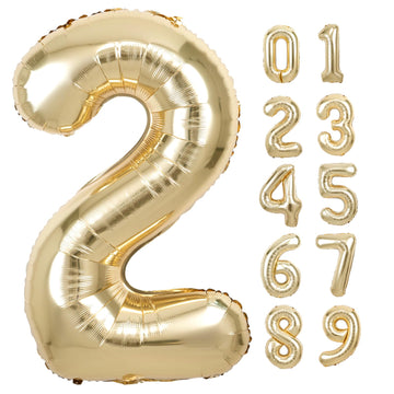 40 Inch Giant White Gold Number 2 Balloon, Helium Mylar Foil Number Balloons For Birthday Party, 2Nd Birthday Decorations For Ki