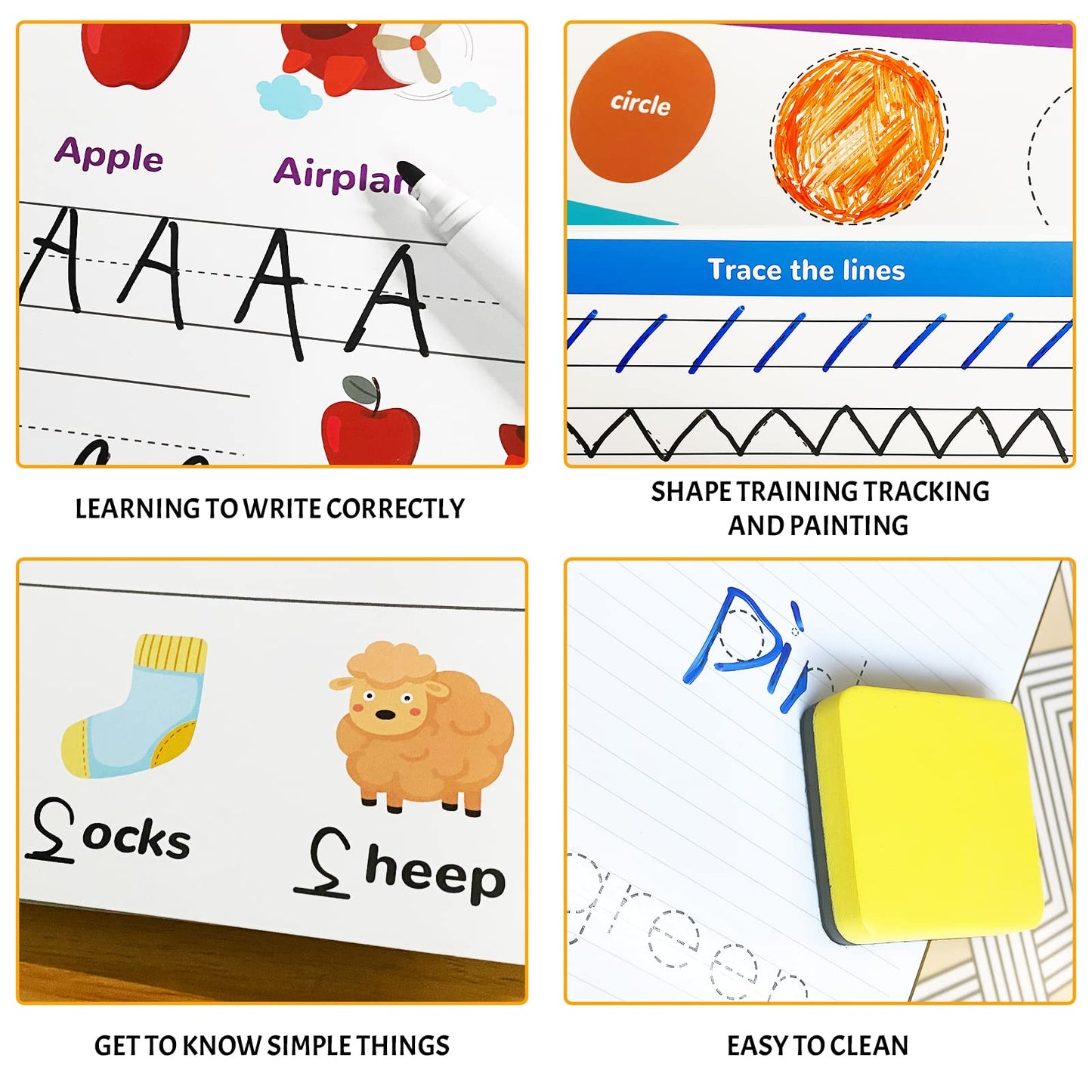 Handwriting Practice Book For Kids, Toddler Preschool Learning Activity For 3 4 5 Year Old, Kindergarten Educational Toys, Montessori Toys Learn Number Letters/ Shapes/ Animal/ Sight Words Workbook