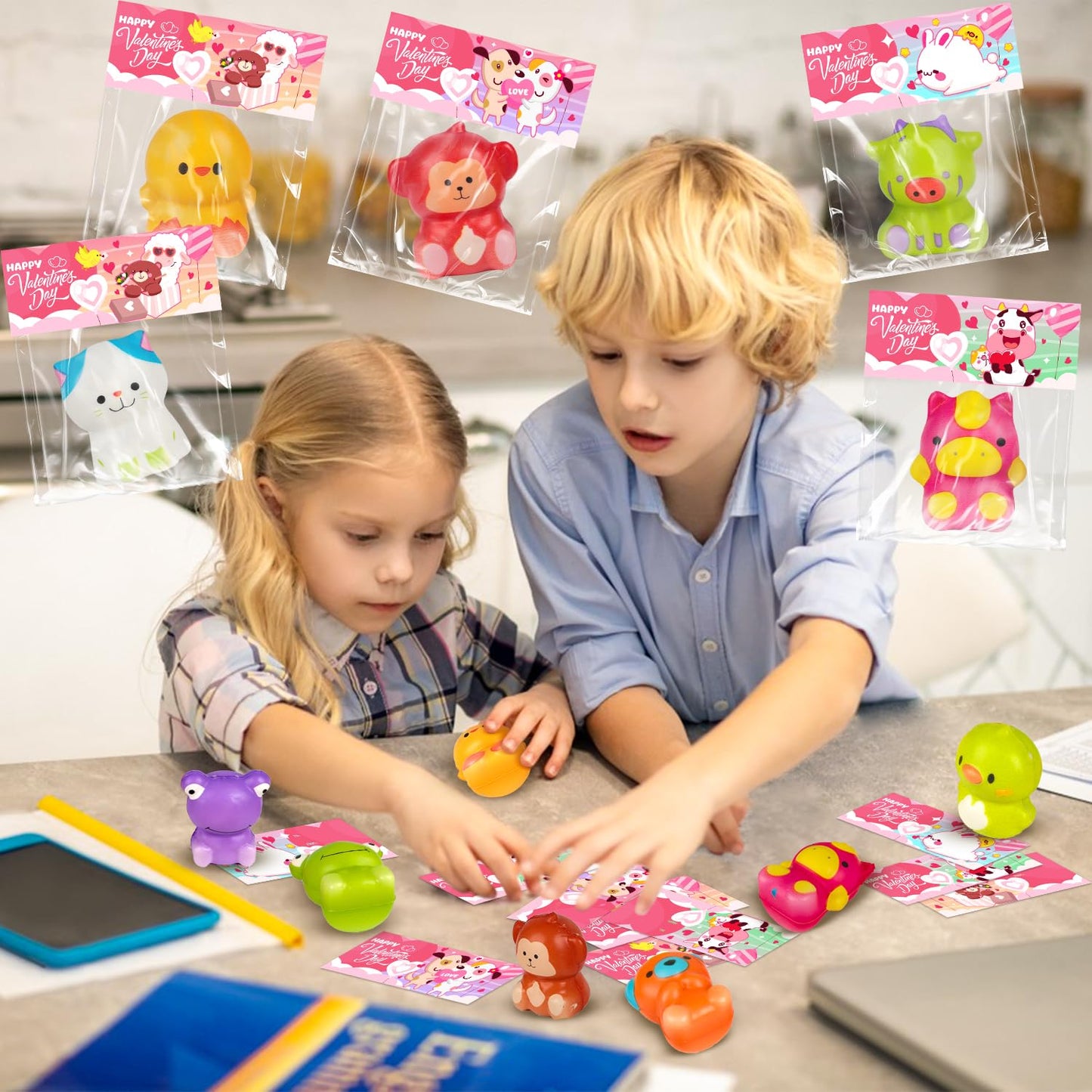 24 Packs Valentines Day Gift Cards For Kids With Cute Kawaii Mochi Squishies Toys Stress Relief Valentine Exchange Gifts Valenti