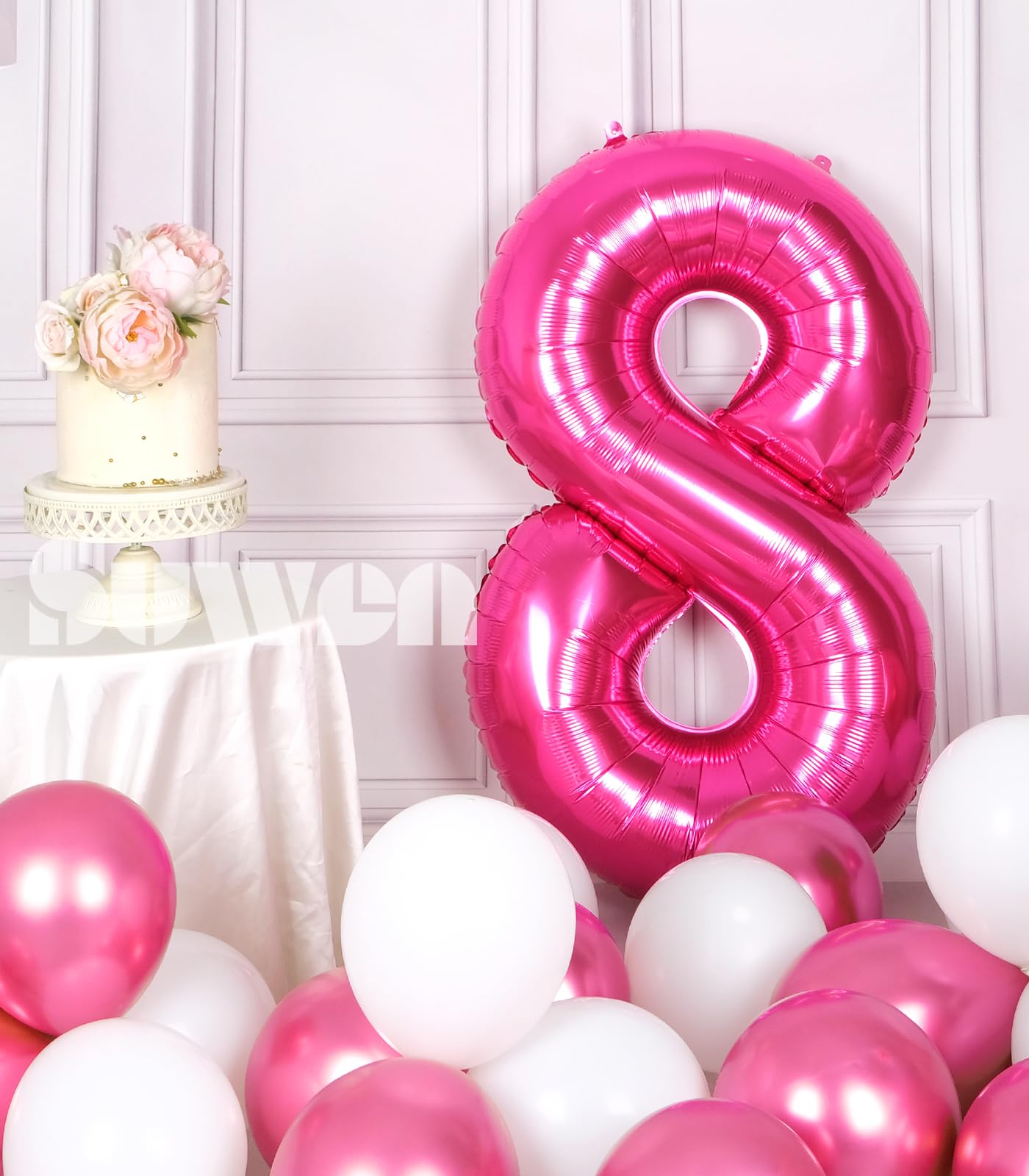 Suwen 40 Inch Hot Pink Large 8 Number Balloons Big Foil Helium Number Balloons 0-9 Jumbo Happy 8Th Mylar Birthday Party Decorati