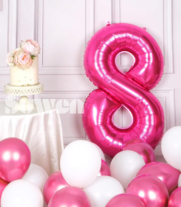 Suwen 40 Inch Hot Pink Large 8 Number Balloons Big Foil Helium Number Balloons 0-9 Jumbo Happy 8Th Mylar Birthday Party Decorati
