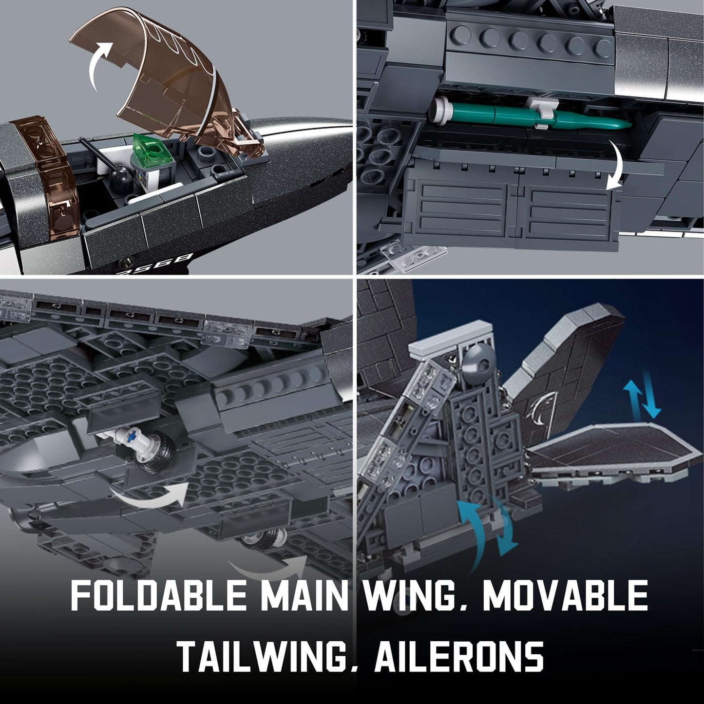 Tarcury J-35 Fighter Aircraft Building Kit - 1:44 Scale, 838 Pcs Military Army Toy Set With 1 Toy Soldier & Display Stand - Idea