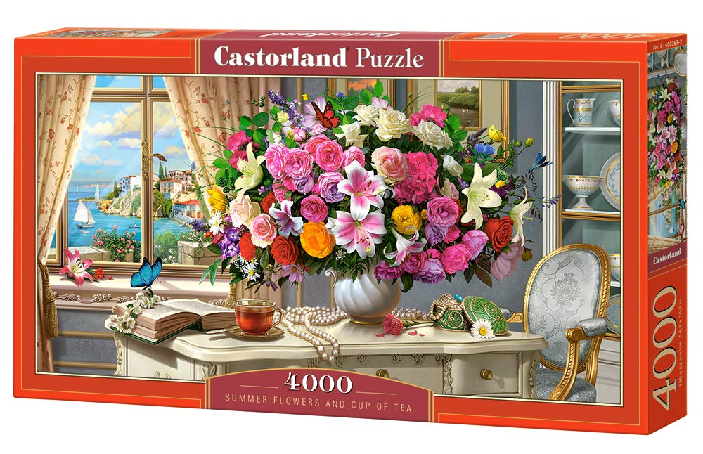 Castorland C-400263-2, Puzzle4000 Hobby Panoramic Summer Flowers And Cup Of Tea Jigsaw Puzzle, 4000 Pieces Set, Multicolour