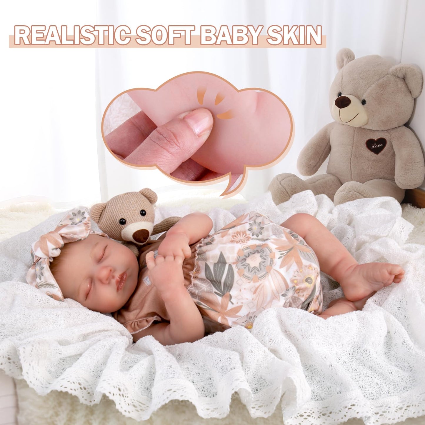 Aori Lifelike Reborn Baby Dolls - Realistic 20-Inch Newborn Real Life Baby Girl Doll with Poseable Limbs and Feeding Kit, Set fo