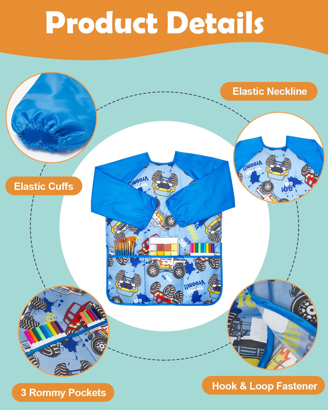 Lictin 2 Pack Kids Art Smocks,Toddler Smock,Waterproof Artist Painting Aprons For Children,With Long Sleeve For Age 3-8 Years