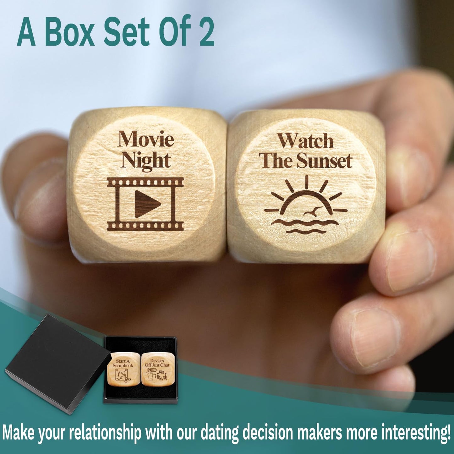 JCHCAMRY 2 Pcs Anniversary Wooden Activity Date Night Decision Dice Decider Valentines Day Gifts for Him Her Christmas Birthday