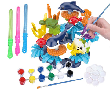 KC Republic Ocean Reef Sea Creatures 37pcs Water Washable Painting & Building Toy Set, Childrens Activity Art Kit, Paint Your O