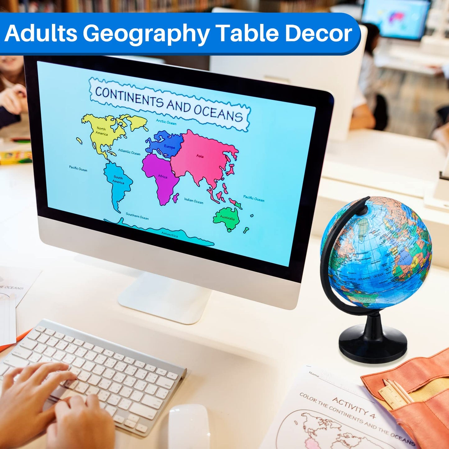 Henoyso 6 Pcs 4.6'' World Globe for Kids Learning Mini Desk Classroom Decorative Earth Globes with Black Stand Educational Rotat