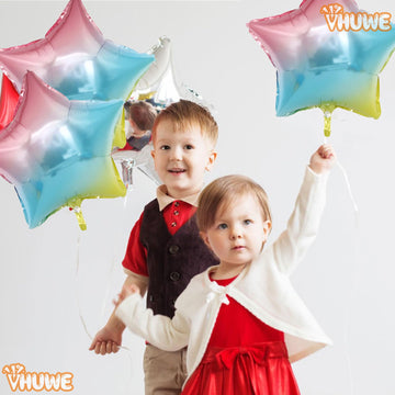 Rainbow Star Balloons 18 Inch, 10 Pcs Gradient Star Shaped Mylar Helium Foil Metallic Balloon For Birthday Party Decorations Bab