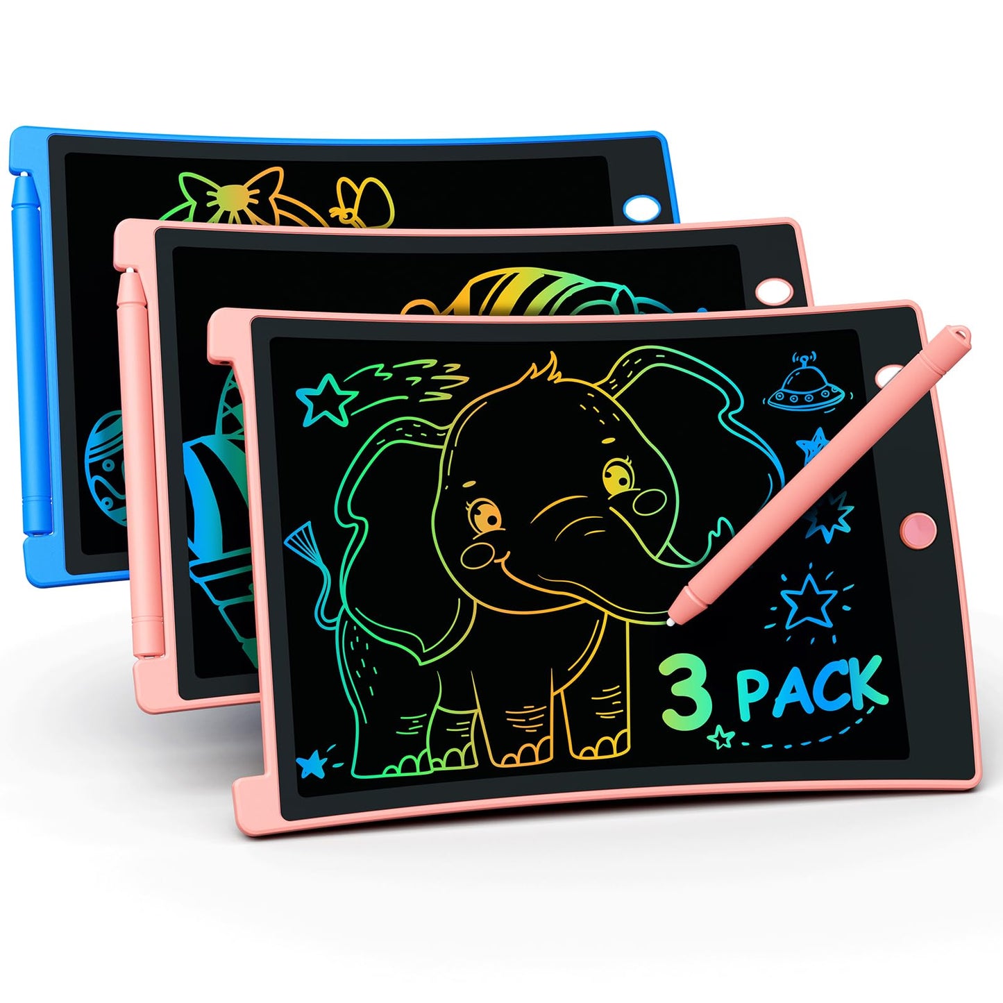Bravokids Toys Gifts For 3-6 Years Old Girls Boys, 3 Pack Lcd Writing Tablet With 6 Stylus, 8.5 Inch Colorful Doodle Board Drawing Pad For Age 3 4 5 6 7 8 Years Old Kids