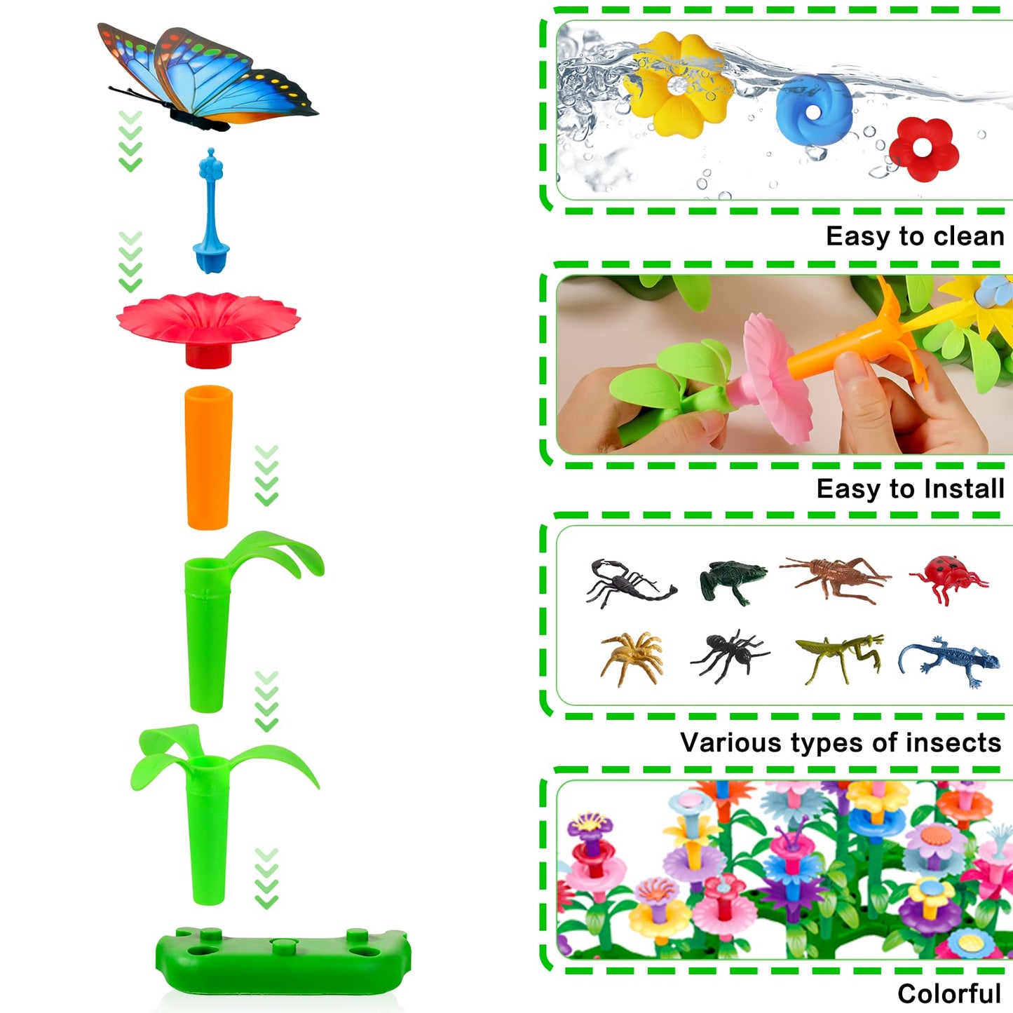 Leetous Birthday Toys Gifts For 2 3 4 5 6 Years Old Toddlers Girls Boys (156Pcs),Insect Flower Garden Building-Educational Prete