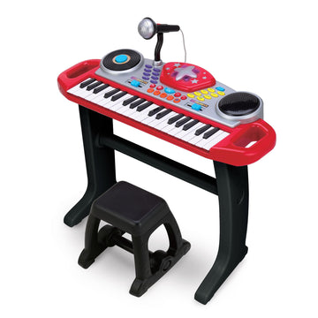 Winfun Keyboard Rock Star Set 37 Key Electronic Keyboard With Flashing Lights Microphone Stand Stool And Record/Playback Feature