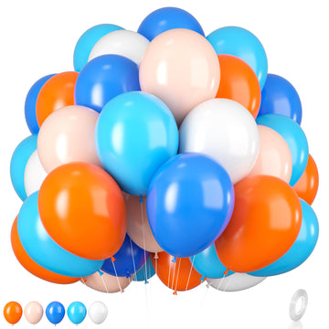 Orange And Blue Balloons, 12 Inch Orange White Blue Balloons Pastel Orange Royal Blue White Balloons With Ribbons For Birthday B