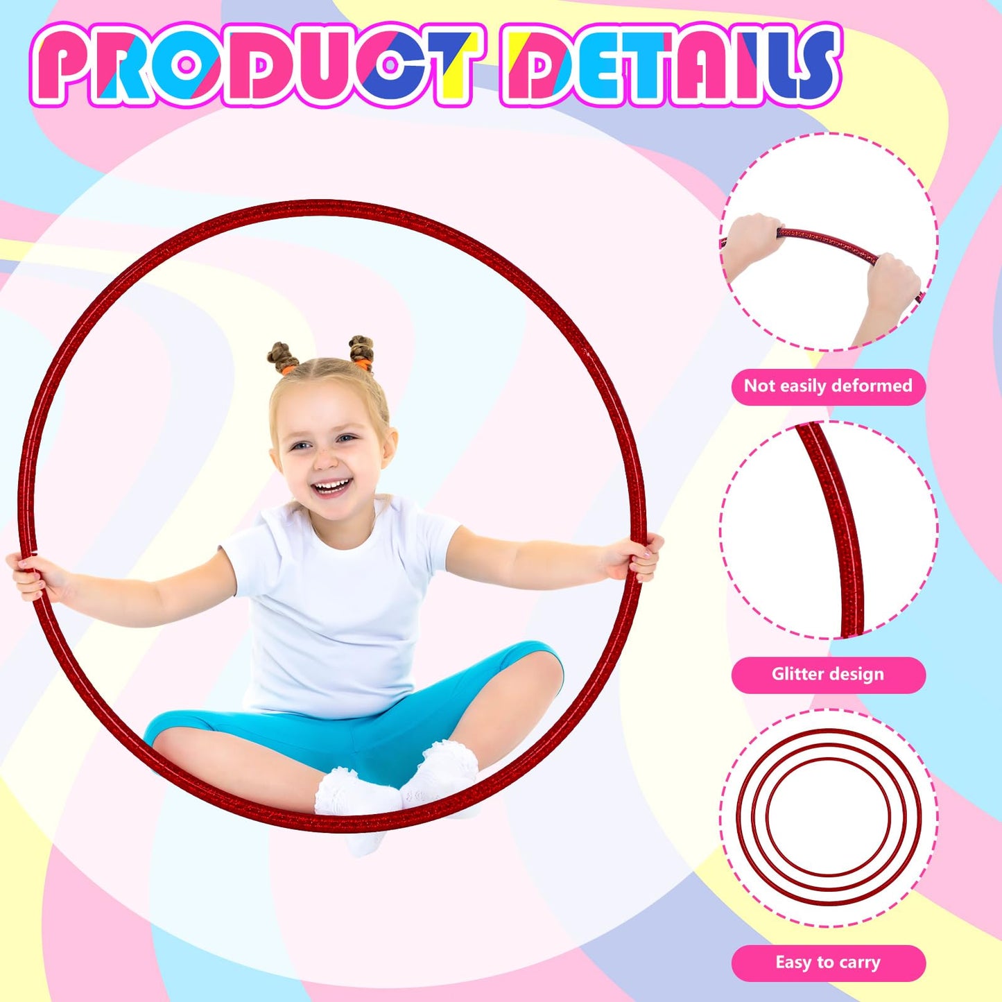 Syhood 6 Pcs Glitter Plastic Exercise Hoop Fitness Circles Fitness Hoop Exercise Rings for Party, Game, Sports, Pilates, Playing