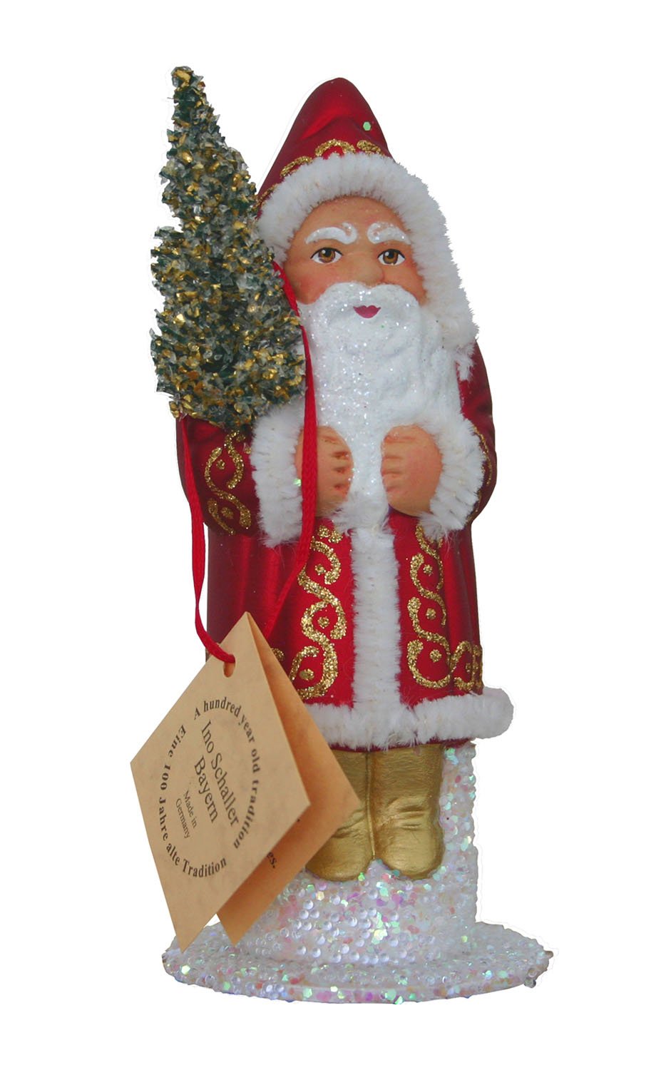 Alexander Taron Schaller Paper Mache Red with Gold Lines Santa Candy Container - 6.25 H x 2.5 W x 2.5 D