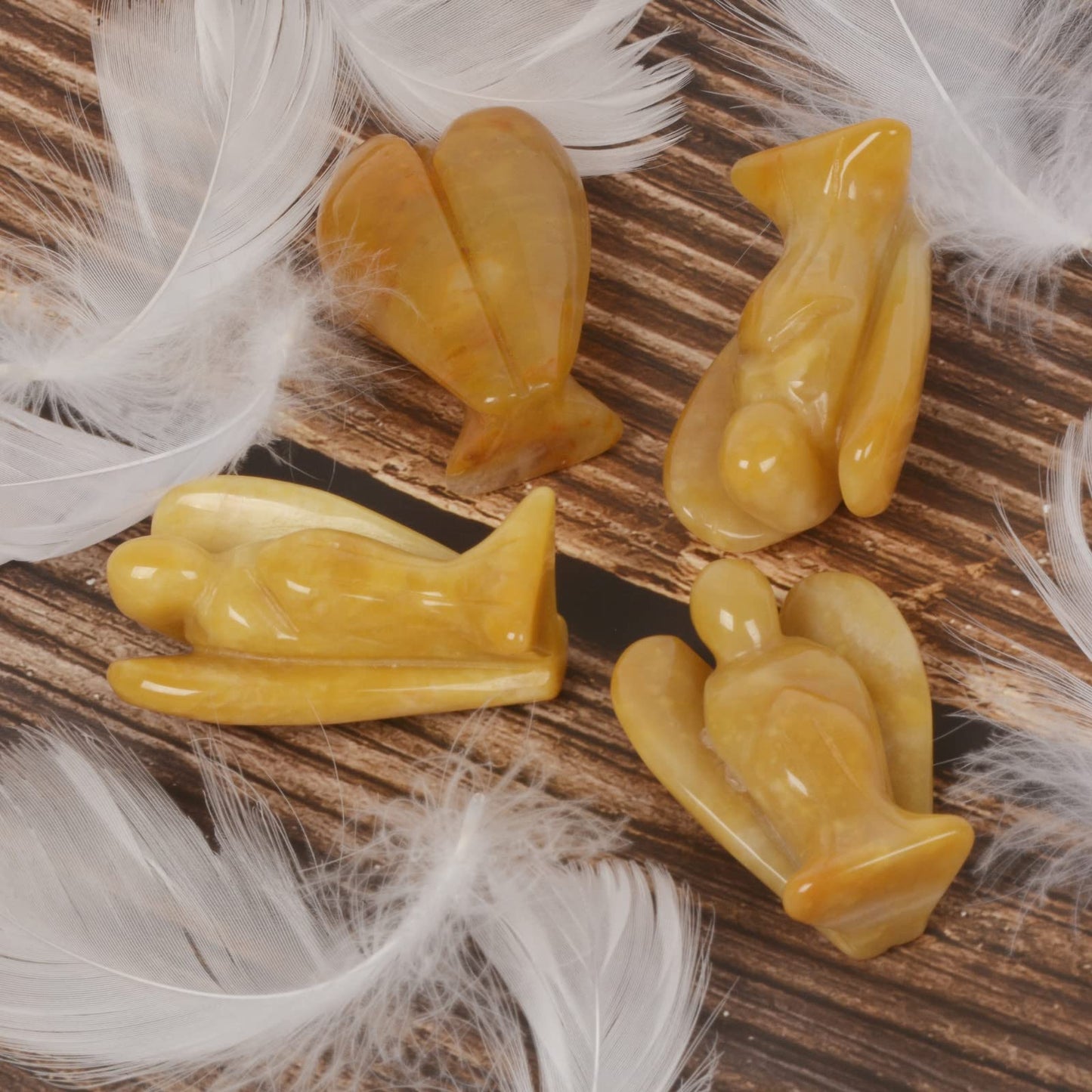 Carved Yellow Jade Gemstone Peace Angel Pocket Guardian Angelhealing Statue 2 Inch