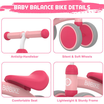 Baby Balance Bike Toys For 12-36 Months Boys Grils Baby Bike Kids Toy Toddler Bike No Pedal Best First Birthday Gifts Children Walker Infant 4 Wheels Bicycle Tarining Bike (Pink)