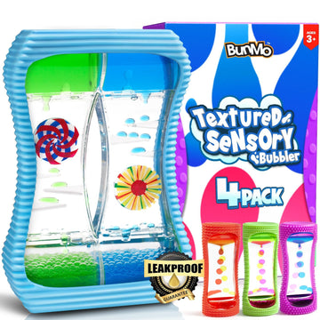BUNMO Liquid Motion Bubbler Sensory Toy - Calming Fidget Toy for Kids & mature-themeds  Textured Silicone Bubble Timer with Mesmerizing Liquid Flow Sensory Bottles - Large 4 Pack