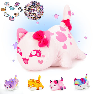 Aplushuman KC Heart Cat Plush + 60-Sticker - Goddess Cat Collection - 100% Embroidered Plushie - Cat Stuffed Animal Collectible