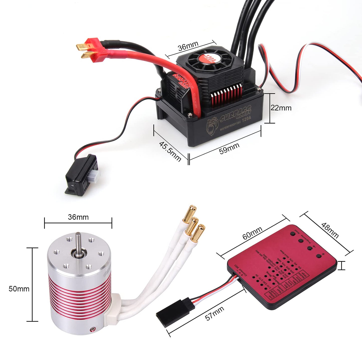 Rc Car 1:10 Scale 3650 5200Kv Brushless Motor & 120A Esc & Programming Card Pi65 Waterproof Motor & Electronic Speed Controller