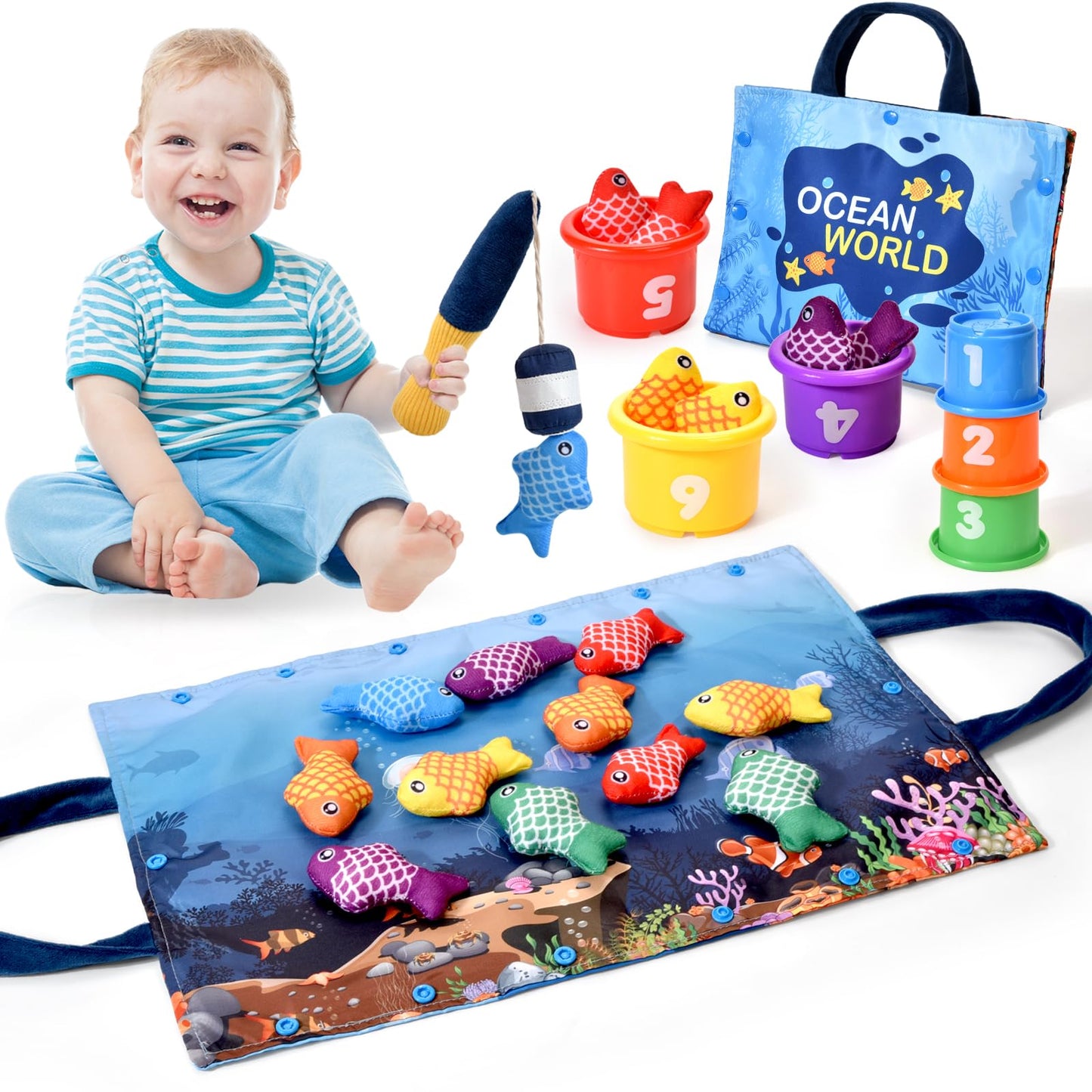 Montessori Toys For 1 Year Old,20Pcs Baby'S Sensory Toy First Fishing Toy Set For 1-3 Boy Girl Birthday Gift,Educational Learnin