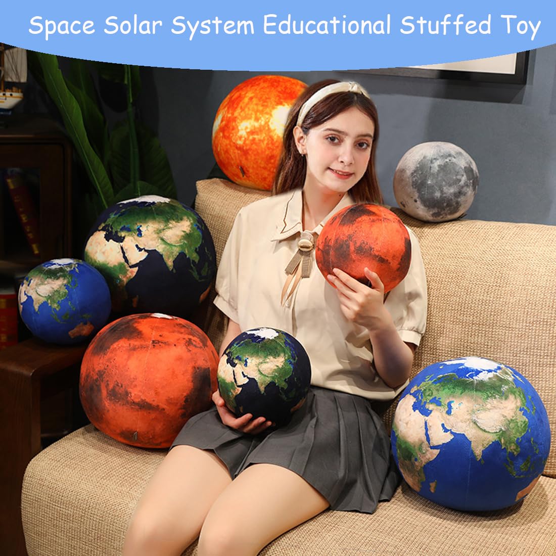 Elainren Soft Planet Mars Plush Toy Realistic Stuffed Space Planet Toy Cute Solar System Planet Plushie Doll Gifts/10.6''