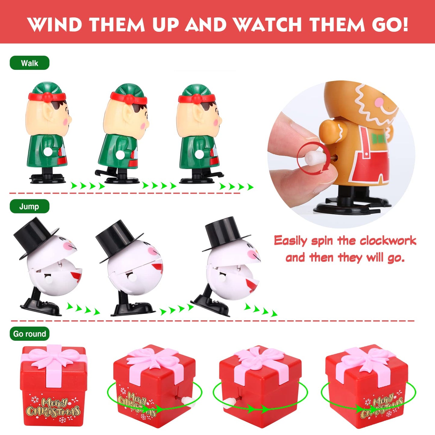 Lihao 12 Pcs Wind Up Toys, Christmas Stocking Stuffers Goody Bag Fillers Party Favors For Kids Xmas Party