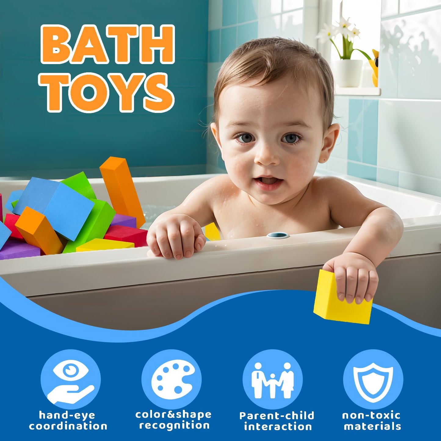 Pairez Toys Large Building Blocks For Toddlers 2-3, Big Foam Building Blocks, Baby Bath Toys, Soft Stacking Blocks Set, Montessori & Sensory Learning Toys For 18+ Month Old Boys & Girls (36Pcs)