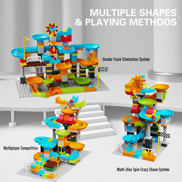 JIXIN 3in1 Marble Run Set for Kids 4-8, STEM Toy with 164 Pcs, Compatible with LEGO DUPLO, ABS Material, Colorful Building Blocks
