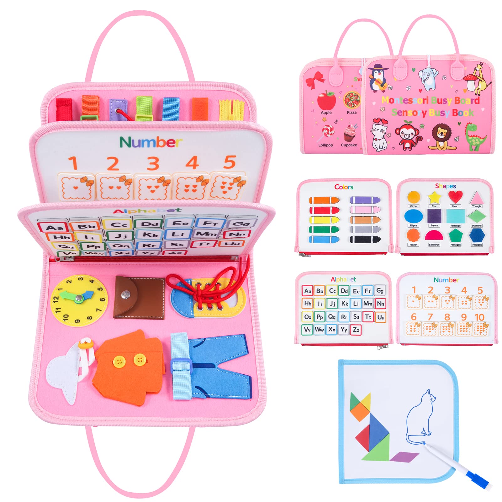 Busy Board Montessori Toys For 1 2 3 4 Year Old Toddlers Sensory Activity Busy Book For Fine Motor Skills, Airplane Car Travel E