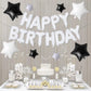 Happy Birthday Balloons Banner, White Happy Birthday Foil Balloons 16 Inch Mylar Foil Letter Balloons With 8 Pcs Black White Sta