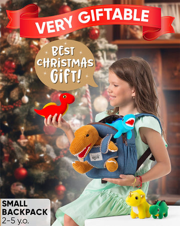 Toddler Dinosaur Backpack W Plush Dinosaur Toys For Kids 2-5, Gifts For 2-5 Year Old Boys, Girls