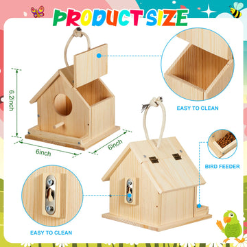 Liliful 36 Sets Wooden DIY Birdhouse Kit Unfinished Bird Houses with Paints and Paintbrushes Bird Feeder Craft Arts for Boy or G