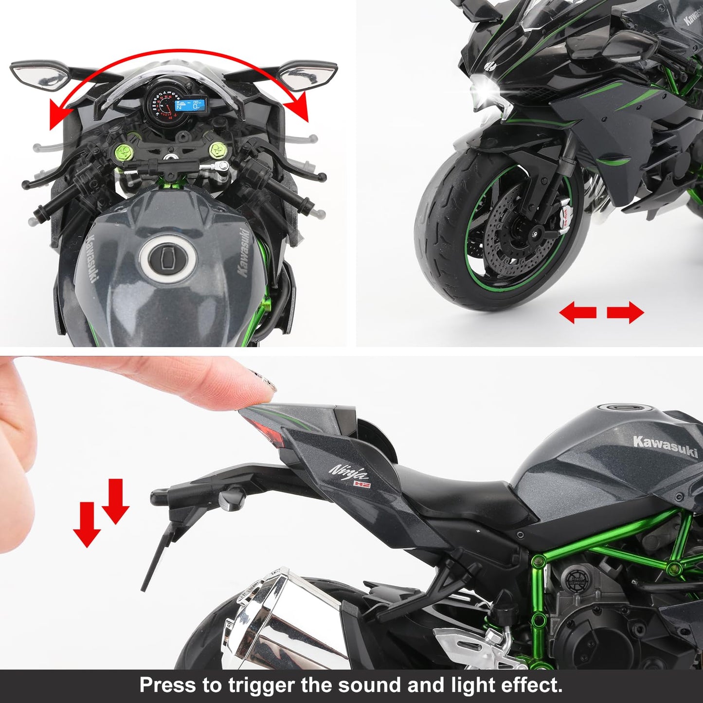 BDTCTK Compatible for 1:9 Kawasaki Ninja H2R Motorcycle DieCast Model, Suspension and Free Roller, Toy Car, Motorcycle Collectio