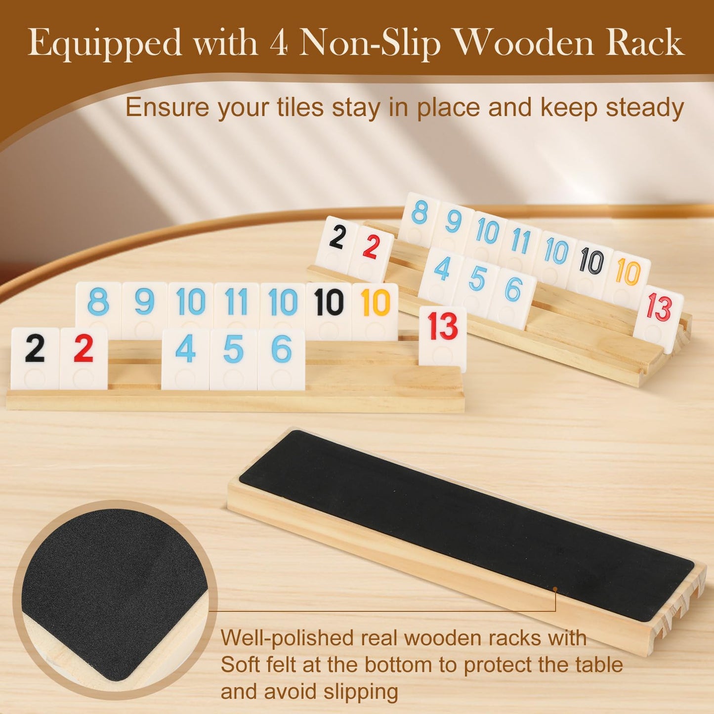 Soopotay Rummy Game for 2-4 Players, 106 Melamine Tiles, 4 Wooden Racks, Portable Case, 11.02" x 4.53"