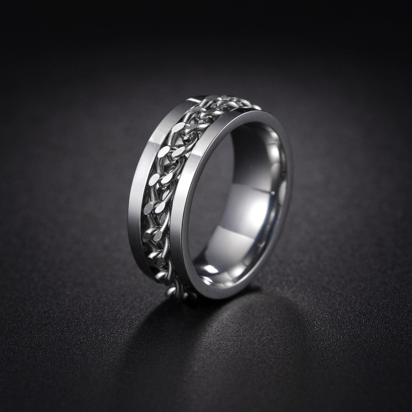 Udolfly Mens Fidget Rings Anxiety Rings For Men Womens Chain Spinner Rings For Adults Titanium Steel Ring Chain Silver Size 6