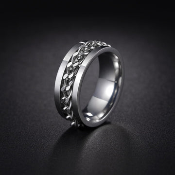 Udolfly Mens Fidget Rings Anxiety Rings For Men Womens Chain Spinner Rings For Adults Titanium Steel Ring Chain Silver Size 6
