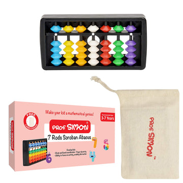 Prof. Simon 7 Rods/Digits Soroban Plastic Abacus With Multi-Colored Beads, Kid