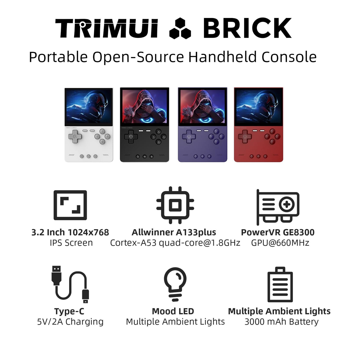 Trimui Brick Retro Handheld Portable Retro Gaming WiFi Multiplayer 159g Lightweight Retro Emulator with RGB Lighting USB-C Fast