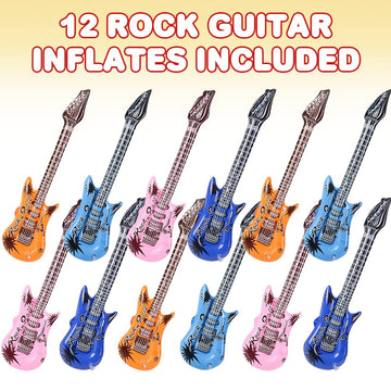 Artcreativity Rock Guitar Inflates, Set Of 12, Inflatable Guitar Toys For Kids, Decorations For Music Themed Parties, 23 Inch Long Guitar Balloons, Fun Pretend Play Accessories, Assorted Colors