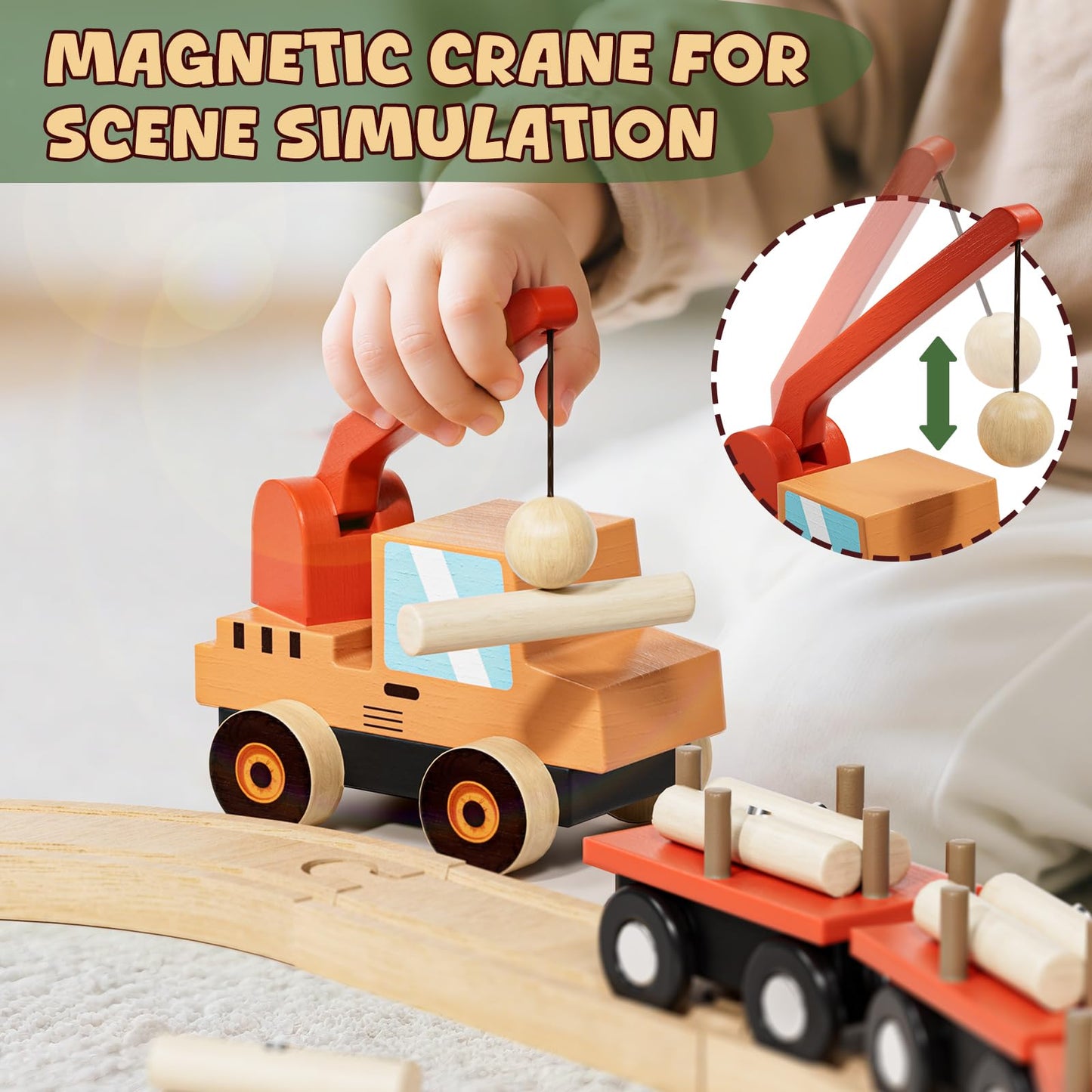 Lehoo Castle Wooden Train Set for Toddlers, Wooden Track & Farm Animals, Medium Size, Ideal Gift for 3-4 Year Old Boys