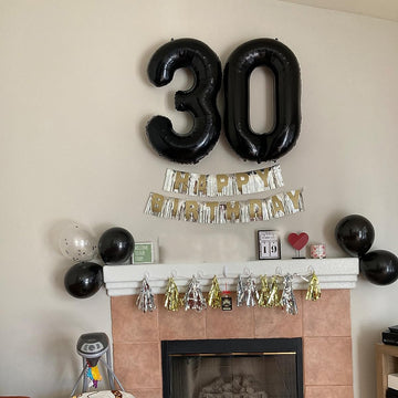 Paticool 30 Number Balloon Black,40 Inch Large 30 Number Foil Mylar Balloons For 30Th Birthday Party Celebration Decorations Sup