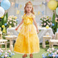 Luzlen Princess Costume For Girls Kids Belle Dress Halloween Cosplay Party Outfit Toddler Princess Dress Up, 4-5 Years(Label 120)