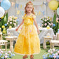 Luzlen Princess Costume For Girls Kids Belle Dress Halloween Cosplay Party Outfit Toddler Princess Dress Up, 3-4 Years(Label 110