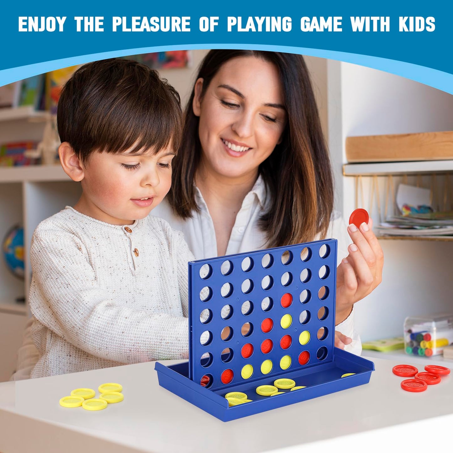 Pedolini 4 in a Row Connect Game - Travel Board Game, Medium Size, 9.4"x6.8", Plastic, Model GBEAR-4ROW-BLUE