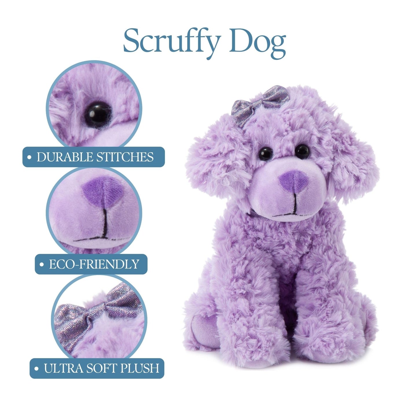 The Petting Zoo Scruffy Dog Plush Toy, Purple 9" Stuffed Animal, Model 413804, Gifts for Girls, Soft Polyester