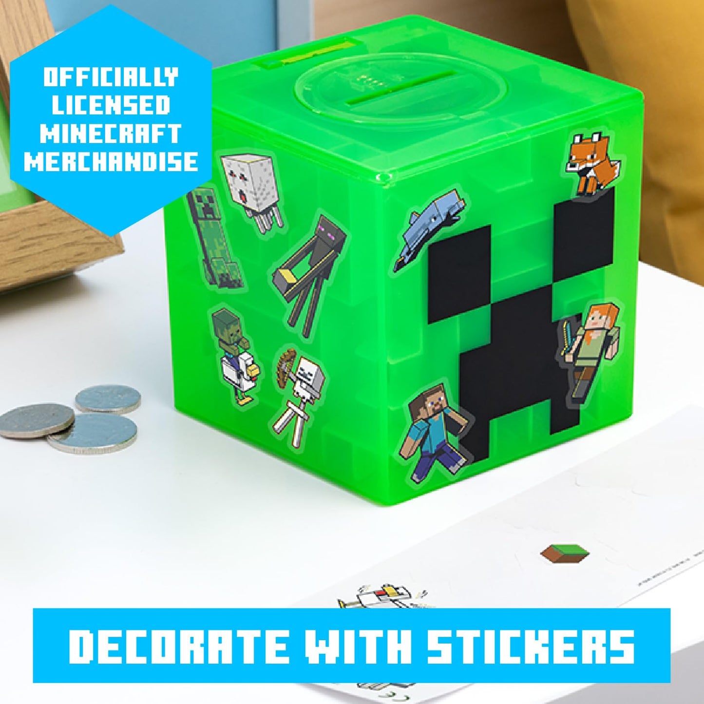 Paladone Minecraft Creeper Maze Safe, Complete The Maze To Unlock Money, Fun Minecraft Block Collectible Toy And Piggy Bank For